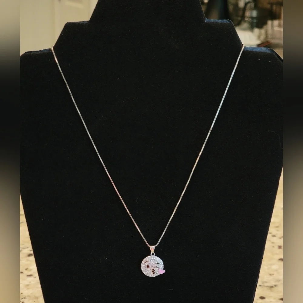 18kt White Gold Plated Emoji Pendant Necklace